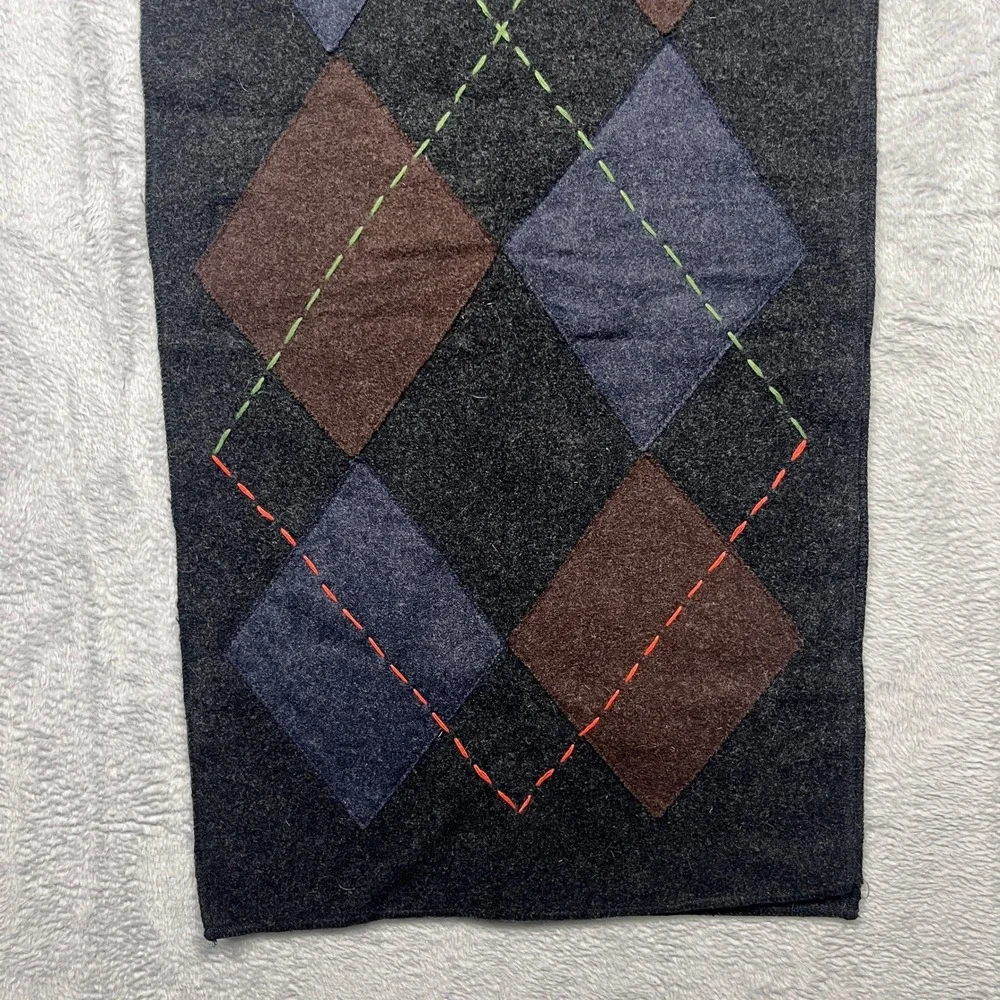 Gap Scarf Charcoal Grey Argyle Patchwork Wool Blend Vintage Y2K Holiday 2001